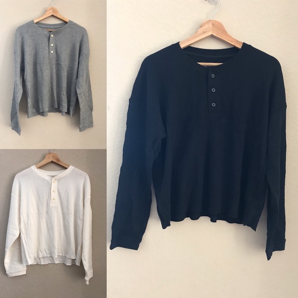 Everlane XXS Black Grey Canvas Waffle Henley Trio - Picture 1 of 10